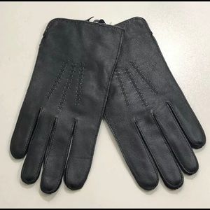 Stewart of Scotland Mens Black Leather Wool Gloves